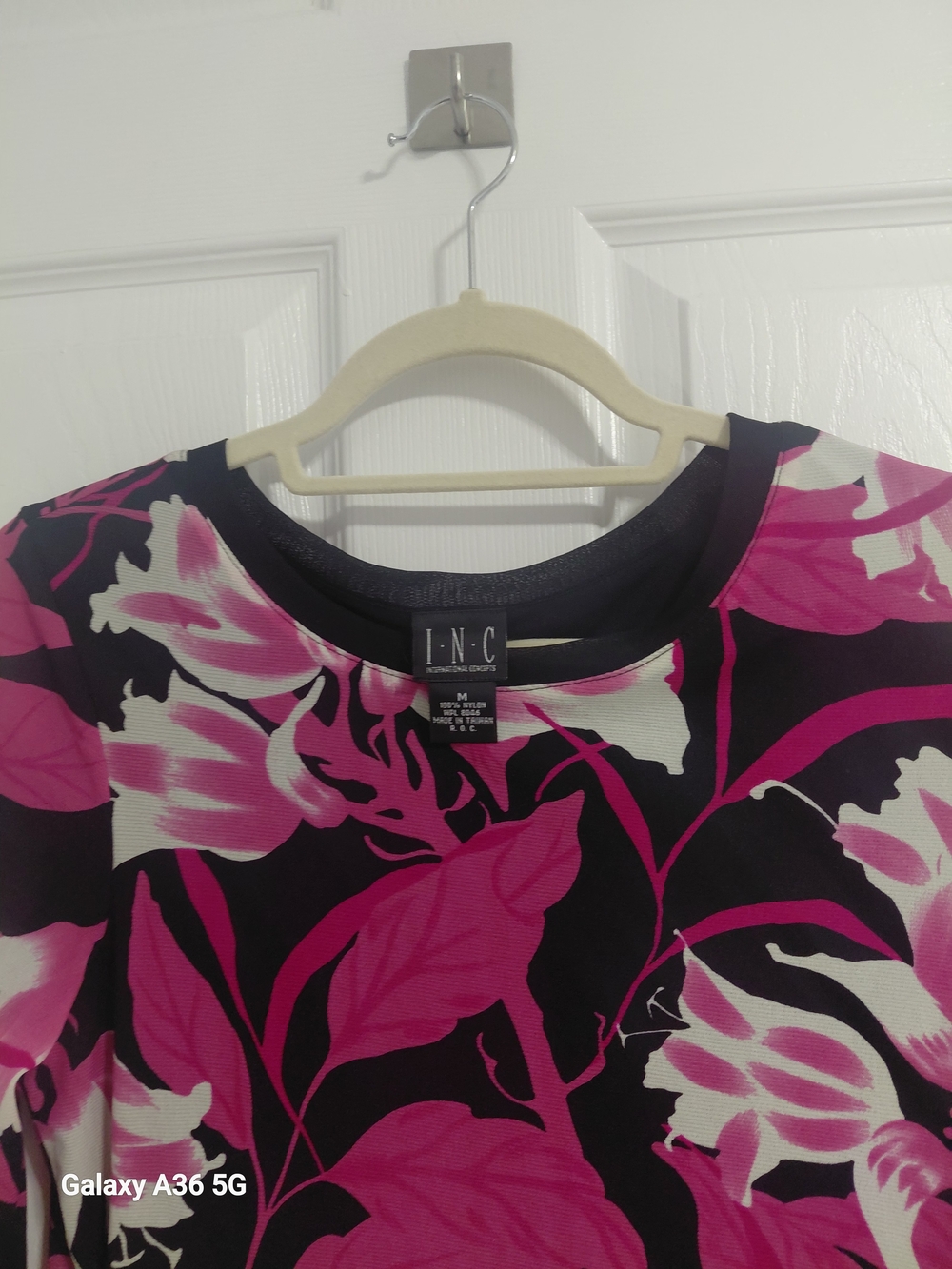 INC International Concepts Black and Hot Pink Floral Scoop Neck Tee